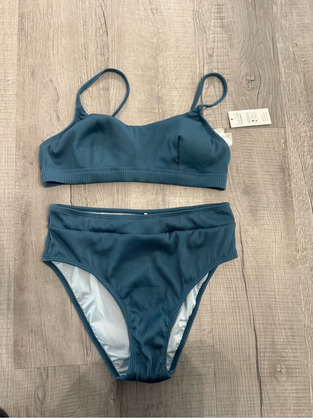 Ribbed Teal Two-Piece Bikini Set with Supportive Bralette